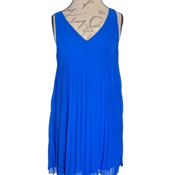 Sequin Hearts Blue Dress Prom Formal Holiday Accordion Shift Rhinestones Medium - Picture 4 of 12